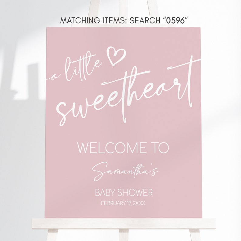 Editable Valentine Baby Shower Welcome Sign, Minimalist Heart Baby Shower Welcome Poster, Pink A Little Sweetheart Baby Shower Sign, 0596 image 3