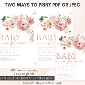 two baby announcement cards with pink flowers on them