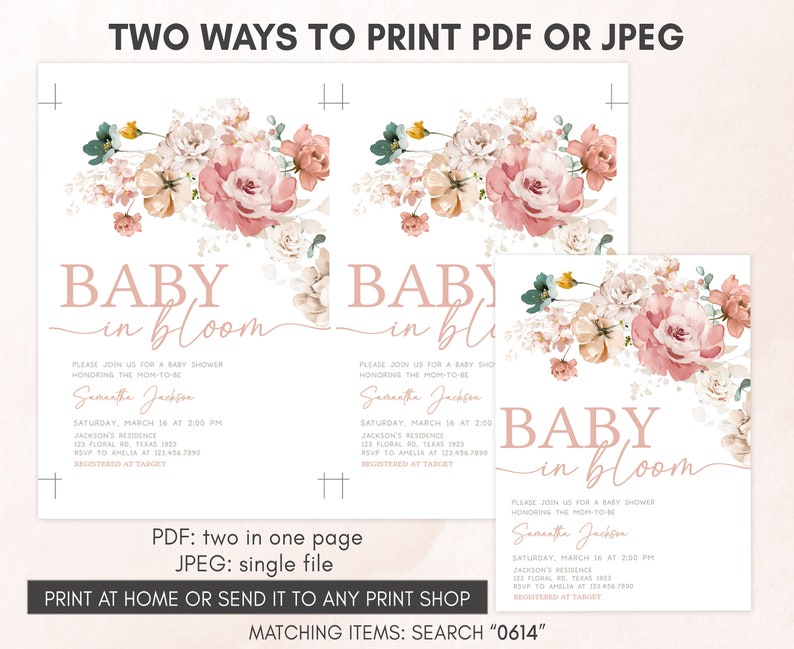 two baby announcement cards with pink flowers on them