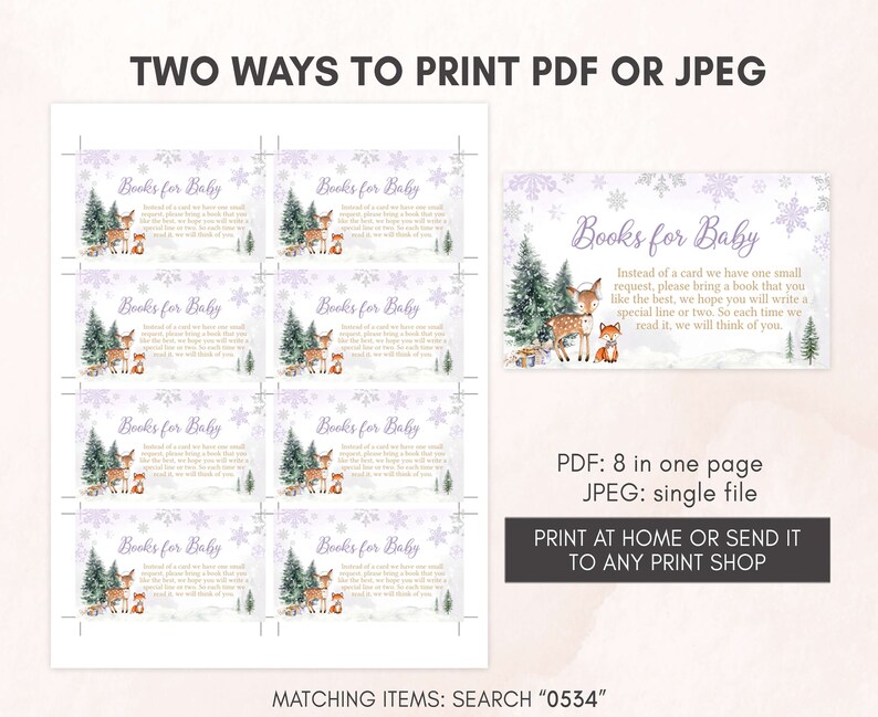 Editable Purple Winter Woodland Baby Shower Invitation Bundle, Girl Woodland Winter Baby Shower Invite Set, Girl Baby It's Cold Outside 0534 image 6