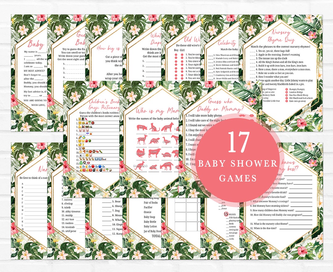 Tropical Baby Shower Games Bundle Floral Tropical Baby Shower Activity