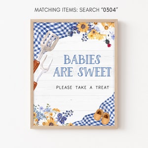 Babies are Sweet Sign Blue BBQ Baby Shower, Baby-Q Shower Treat Sign, Boy Backyard Barbeque Picnic Couples Shower Printable Template 0304