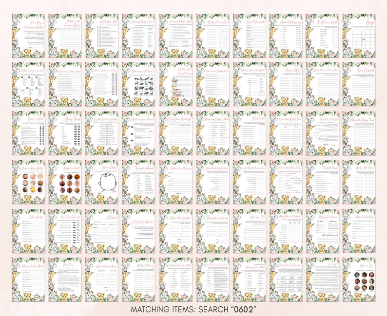 Editable A Little Wild One Jungle Baby Shower Games Bundle, Girl Jungle Baby Shower Game Pack, Greenery Floral Safari Baby Shower Game, 0602 image 4