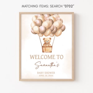 Editable Brown Bear Baby Shower Welcome Sign, Boho Hot Air Balloons Baby Shower Welcome Poster, We Can Bearly Wait Baby Shower Sign, 0702 image 3