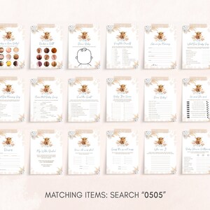Editable Boho Highland Cow Baby Shower Games Bundle, Blue Holy Cow Baby Shower Game Pack, Boy Highland Cow Boho Baby Shower Games Set, 0505 image 3
