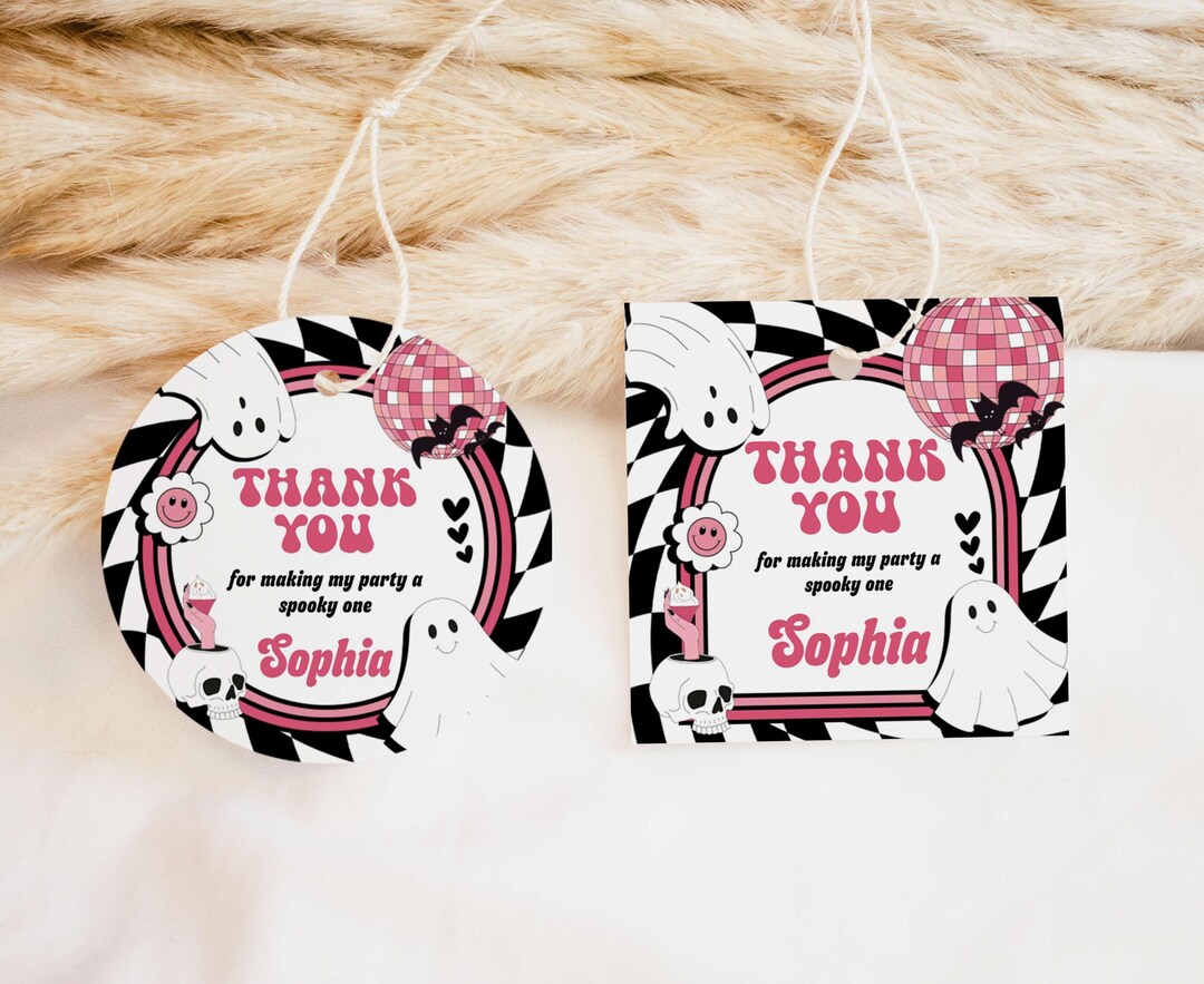 Editable Girl Retro Halloween Birthday Round Favor Tag, in My Spooky ...
