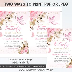 Editable Boho Butterfly Baby Shower Invitation, Pink Butterfly Shower ...