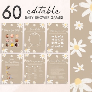 Pacchetto di giochi modificabili Daisy Baby Shower, pacchetto di giochi Daisy Flower Boho Baby Shower, giochi Groovy Daisy Retro Baby Shower, floreale primaverile, 0634