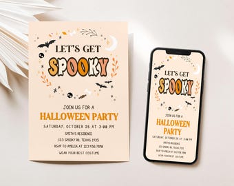 Editable Halloween Invitation, Cute Halloween Birthday Invite, Spooky Halloween Party, Spooky Vibes Costume Party Invitation 3SE