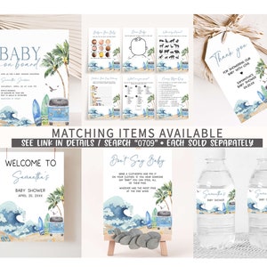 Editable Baby on Board Baby Shower Games Bundle, Surf Beach Baby Shower Game Pack, Retro Surf Boy Summer Baby Shower Games Template, 0709 image 2