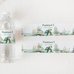 Editable Sea Turtle Baby Shower Bottle Label, Under The Sea Baby Shower Water Labels, A Little Hatchling Ocean Water Bottle Stickers, 0712 image 3