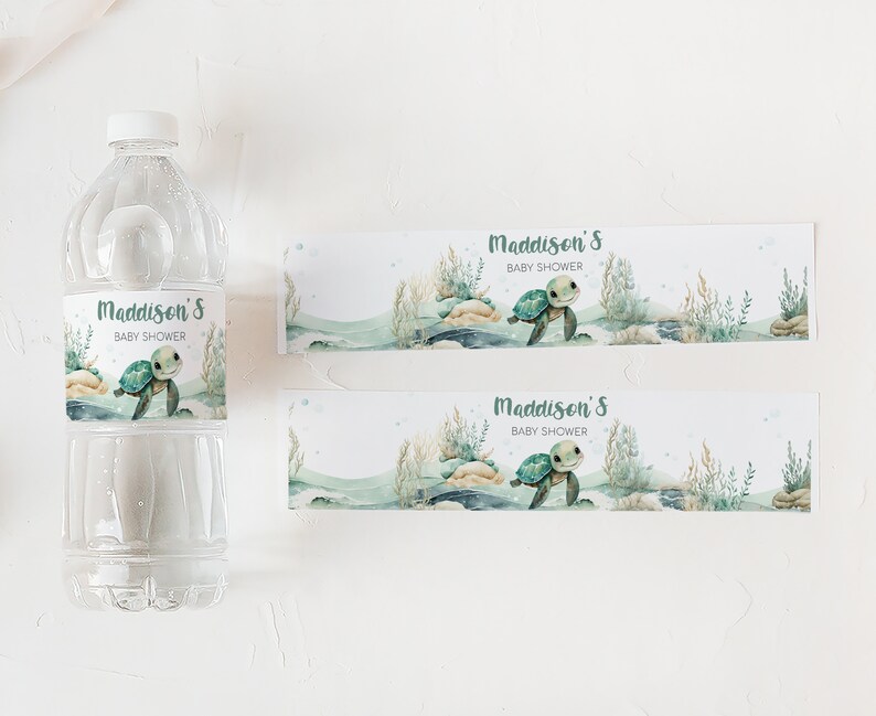 Editable Sea Turtle Baby Shower Bottle Label, Under The Sea Baby Shower Water Labels, A Little Hatchling Ocean Water Bottle Stickers, 0712 image 3