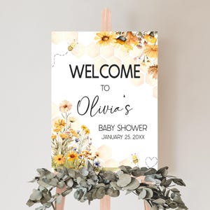 Editable A Little Honey Is on The Way Baby Shower Welcome Sign, Sweet as can Bee Baby Shower Welcome Poster Wildflower Honeybee Shower 01024