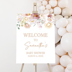 Editable Baby in Bloom Baby Shower Welcome Sign, Spring Baby Shower Welcome Poster, Wildflower Baby Shower Sign, Spring Floral Shower, 0612 image 1
