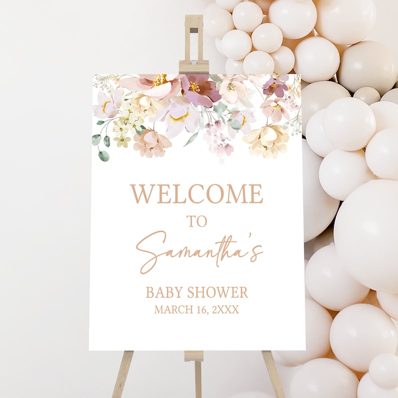 Editable Baby in Bloom Baby Shower Welcome Sign, Spring Baby Shower Welcome Poster, Wildflower Baby Shower Sign, Spring Floral Shower, 0612 image 1