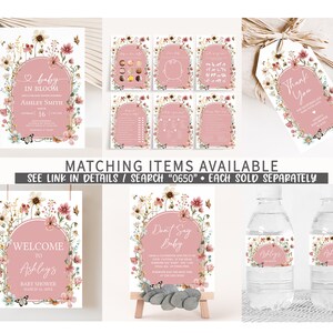 Editable Baby in Bloom Baby Shower Due Date Calendar, Wildflower Baby Shower Calendar, Muted Pink Boho Spring Flowers Baby Shower Game, 0650 image 2