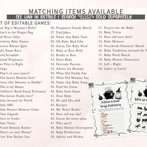 a list of editable games available, along with details and prices for each game. The list includes games such as "What's in Mommy's Belly?" and "Prayers for the Baby." The image also includes a separate page with a list of items available, such as "List of editable games" and "List of editable games" with details and prices.