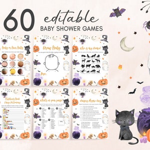 Editable Halloween Baby Shower Games Bundle, Gender Neutral Halloween Baby Shower Game Pack, Ghost Pumpkin Baby Shower Games Template 0448