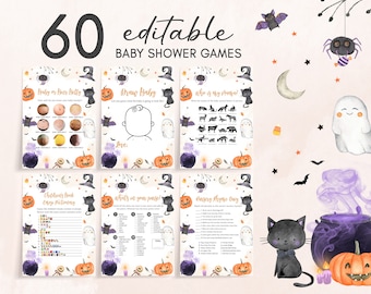 Editable Halloween Baby Shower Games Bundle, Gender Neutral Halloween Baby Shower Game Pack, Ghost Pumpkin Baby Shower Games Template 0448