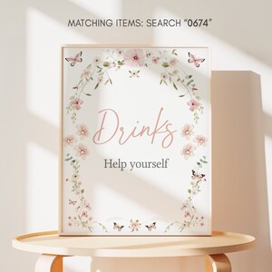 Baby in Bloom Baby Shower Drink Sign, Butterfly Baby Shower Drinks Table Sign, Buterflies Wildflower Spring Baby Shower Decoration Sign 0674