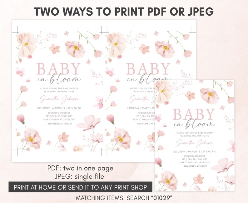 Baby in Bloom Baby Shower Invitation Template
