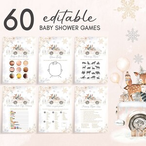 Editable Winter Woodland Baby Shower Games Bundle, Woodland Winter Baby Shower Game Pack, Gender Neutral Baby it's Cold Outside Games, 0533 image 1