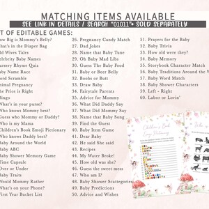 a baby shower game with a list of items