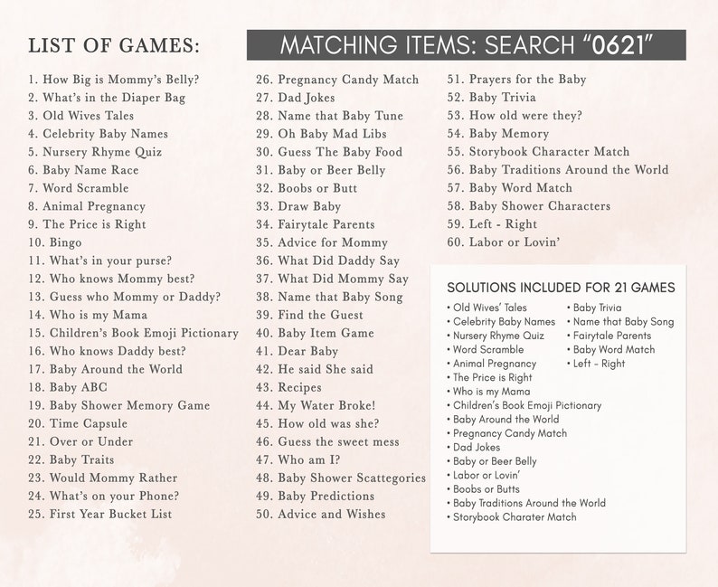 a list of games for a baby shower