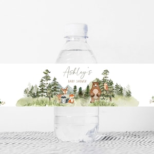 Étiquette modifiable pour biberon des bois pour baby shower, étiquettes d'eau pour baby shower animaux de la forêt neutres en matière de genre, autocollants de bouteille de verdure forêt, 0591