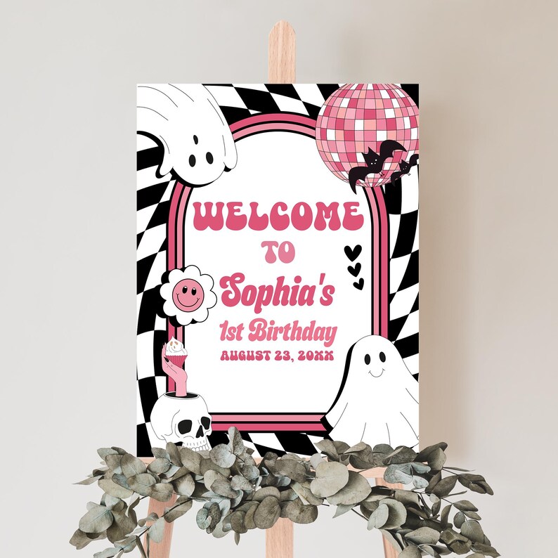 a welcome sign for a girl's 1st birthday