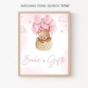 Sinal de livros e presentes para chá de bebê de urso menina, balão de ar quente rosa Boho sinal de presentes para chá de bebê, podemos esperar sinais de chá de bebê, 0706