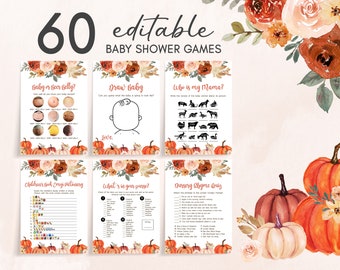 Editable Little Pumpkin Baby Shower Games Bundle, Fall Floral Baby Shower Game Pack, Girl Rustic Floral Pumpkin Baby Shower Games Set 0426