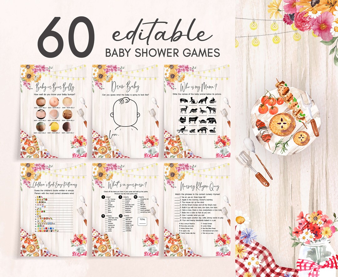 Editable BBQ Baby Shower Games Bundle, Babyq Baby Shower Game Pack