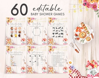 Bewerkbare bundel BBQ-babyshowerspellen, Baby-Q babyshowergamepakket, achtertuin coed babyshower rustieke barbecuespellen afdrukbare sjabloon 0273