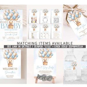 Editable Hot Air Balloon Bear Baby Shower Games Bundle, We Can Bearly Wait Boy Baby Shower Game Pack, Blue Bear Boho Baby Shower Games, 0700 image 2