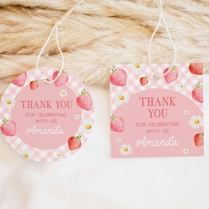 two tags that say thank you for celebrating with us