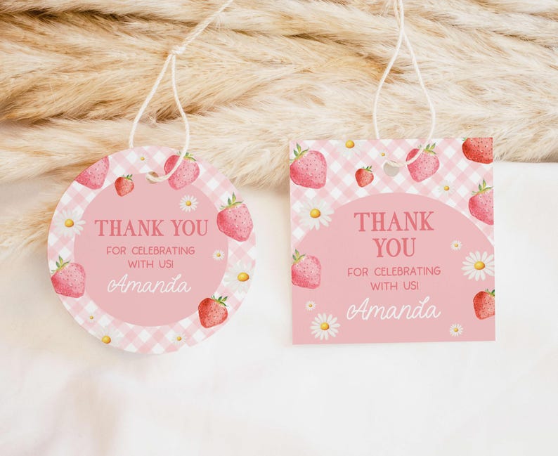 two tags that say thank you for celebrating with us