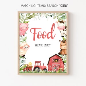 Farm Baby Shower Food Sign, Red Barnyard Baby Shower Food Table Sign, Farm Animals Gender Neutral Decor Party Sign Printable Template 0318