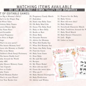 a baby shower game with a list of items