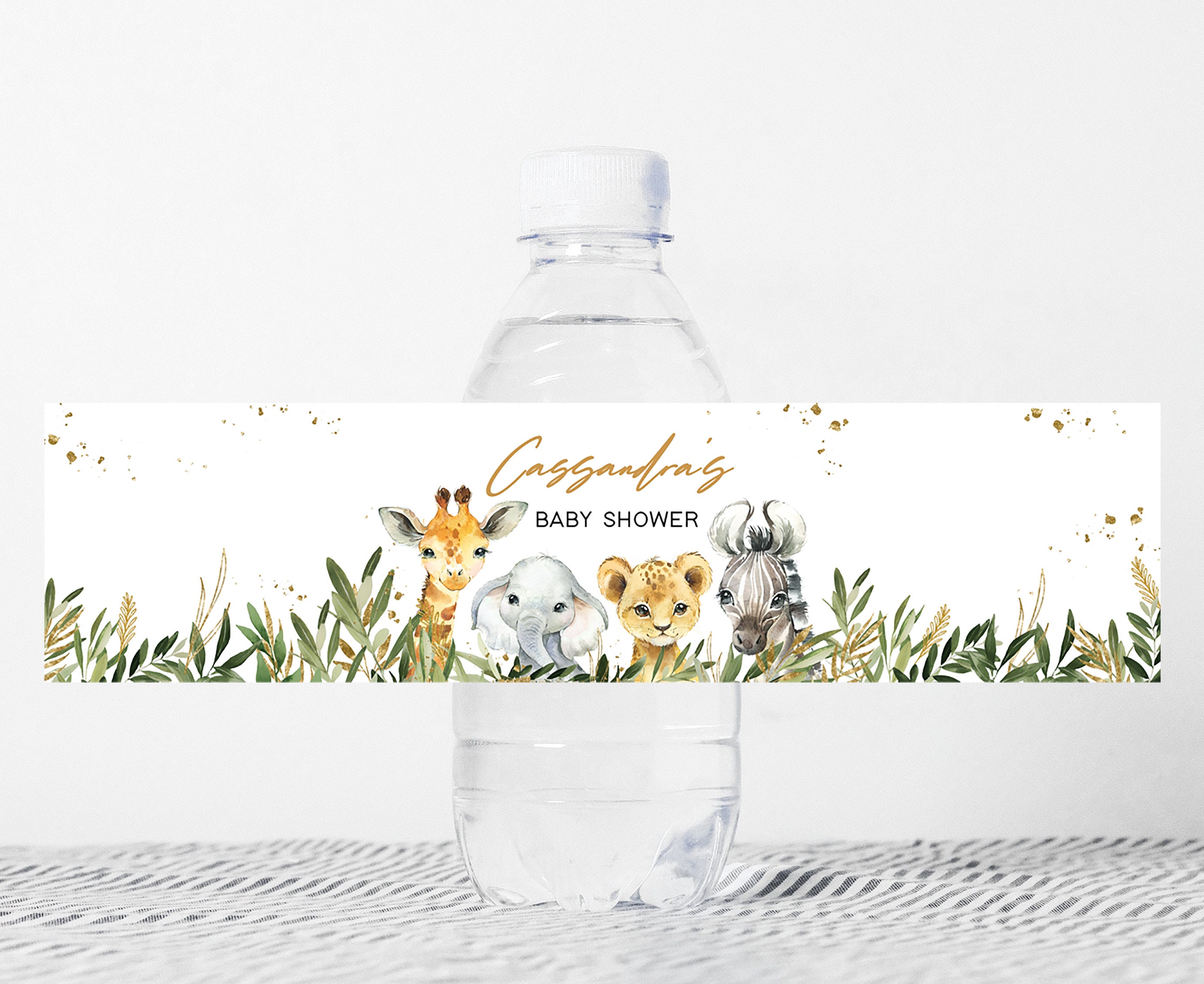 Etiquetas editables para botellas de baby shower de Oh Boy Safari, etiquetas  de agua para baby shower de Safari Jungle, plantilla de etiquetas de  animales de Safari de oro verde 0392 -, image size:2775x2269
