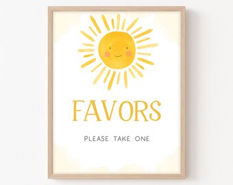 Sunshine Baby Shower Favors Sign, Boho Sun Baby Shower Favor Table Sign, A Little Ray of Sunshine Gender Neutral Baby Shower Signs, 0251