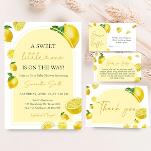 Editable Lemon Baby Shower Invitation Bundle, Sweet Little One Lemonade Baby Shower Invite Set, Gender Neutral Citrus Baby Shower, 0719