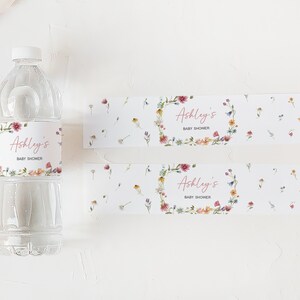 Editable Wildflower Baby Shower Bottle Label, Floral Boho Baby Shower Water Labels, A Little Wildflower Spring Water Bottle Stickers, 0630 image 3