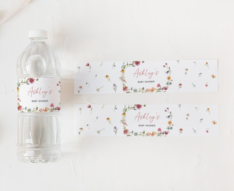 Editable Wildflower Baby Shower Bottle Label, Floral Boho Baby Shower Water Labels, A Little Wildflower Spring Water Bottle Stickers, 0630 image 3