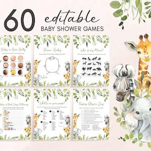 Editable A Little Wild One Baby Shower Games Bundle, Safari Animals Baby Shower Game Pack, Greenery Jungle Safari Baby Shower Game Set, 0500