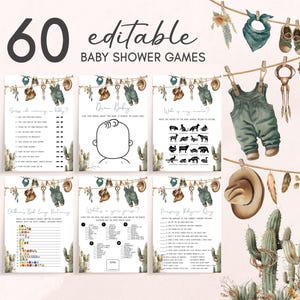 Editable A Little Cowboy Baby Shower Games Bundle, Cowboy Baby Clothes Boho Baby Shower Game Pack, Wild West Rodeo Baby Shower Games, 01043