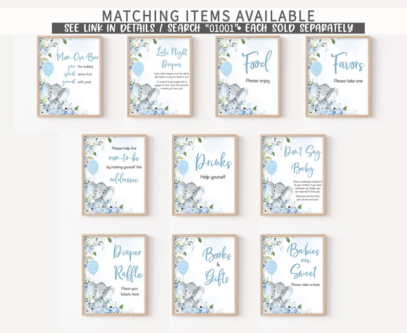 a set of nine blue and white baby shower items