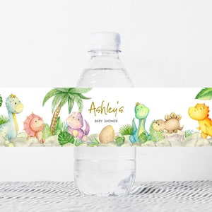 Editable Dinosaur Baby Shower Bottle Label, Greenery Dino Baby Shower Water Labels, Dinosaur, Rawr! It's A Boy Bottle Stickers, 0680 image 1