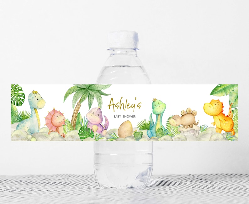 Editable Dinosaur Baby Shower Bottle Label, Greenery Dino Baby Shower Water Labels, Dinosaur, Rawr! It's A Boy Bottle Stickers, 0680 image 1