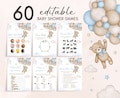 Editable Bear Balloon Baby Shower Games Bundle, Blue We Can Bearly Wait Baby Shower Game Pack, Boy Boho Bear Baby Shower Game Template, 0504